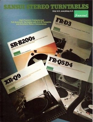 Sansui Turntables Brochure XR Q9,FR Q5,FR​D4,FRD3,SRB200
