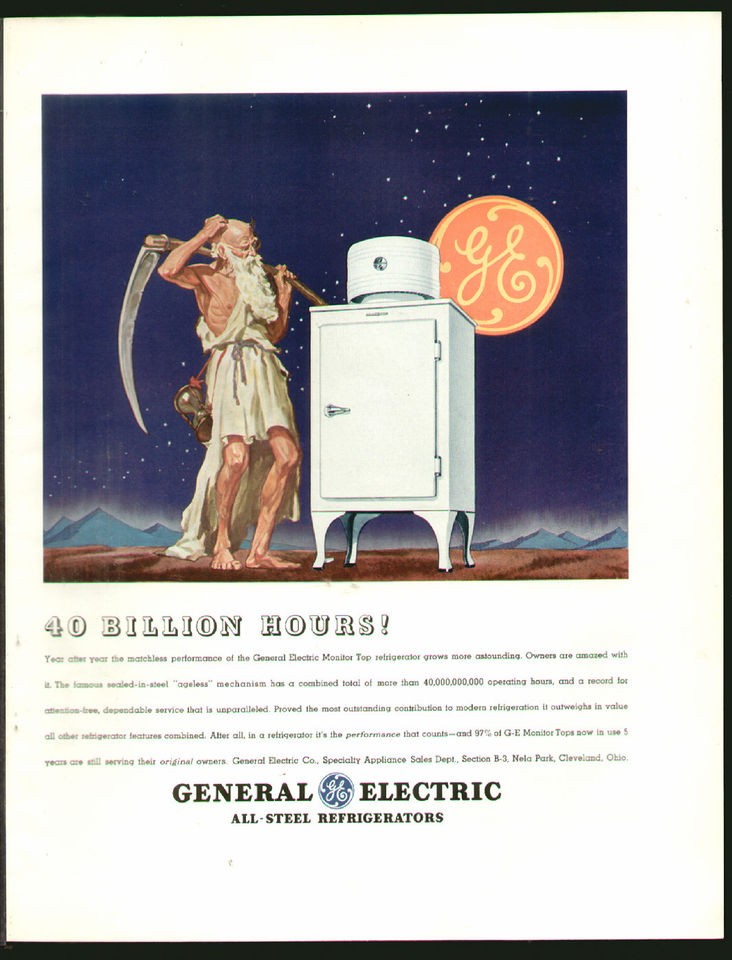 General Electric GE 1935 MONITOR TOP REFRIGERATOR Original Print Ad