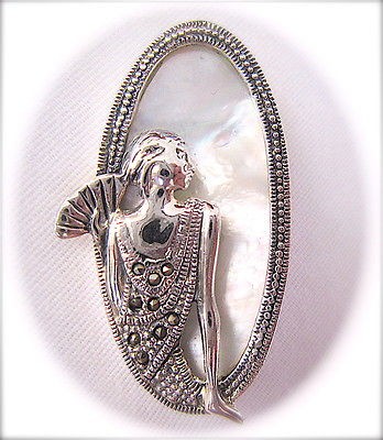    of Pear​l Vintage Lady CAMEO PIN/BROOCH Marcasite Sterling Silver