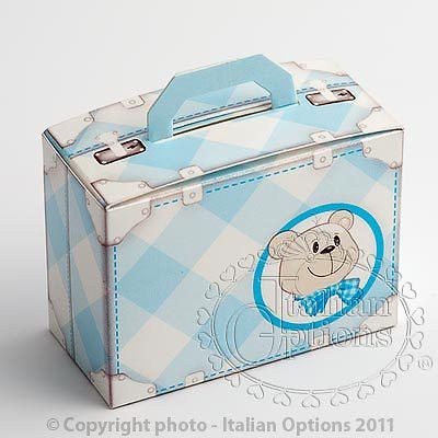Cute Baby Boy Teddy Bear Blue Suitcase Christening Shower Party Favour 