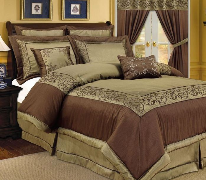 pc Vana Sage Green/Chocolate Brown Comforter Bedding Set   Queen 