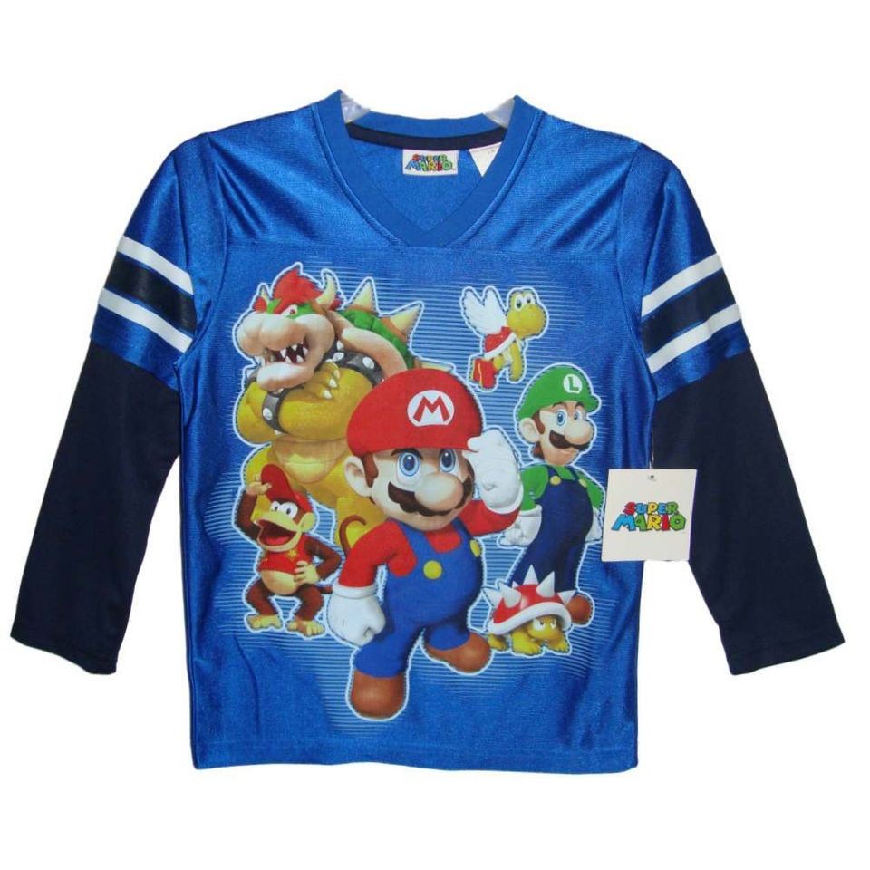 Boy Super Mario Luigi Nintendo Wii Characters Shiny Blue Jersey Shirt 