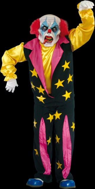 SCARY PSYCHO THE CLOWN FANCY DRESS HALLOWEEN COSTUME AND LATEX MASK 
