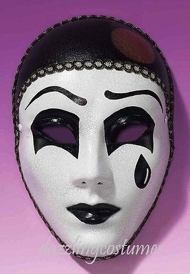   pierrot mime mask artist halloween black white tear costume accessory