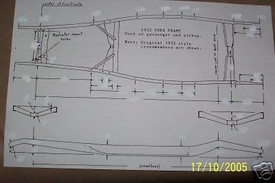 32 FORD FRAME DIMENSIONS 11X17 HOTROD STREETROD RATROD ANTIQUE CUSTOM