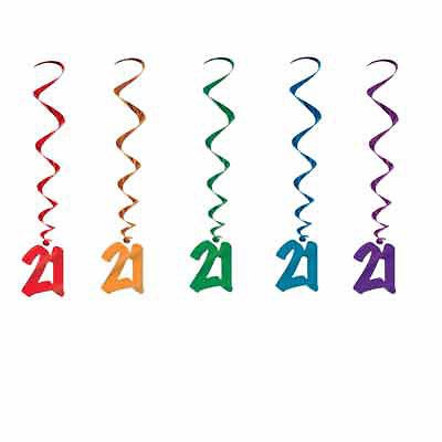 21st BIRTHDAY (Age 21) HANGING WHIRLS Decorations   NEW