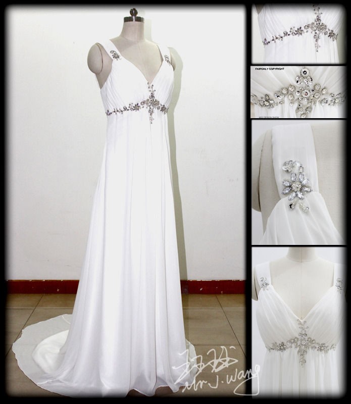 New White/Ivory Chiffon Beach Wedding Dress Bridal Gown Stock Sz 6 8 