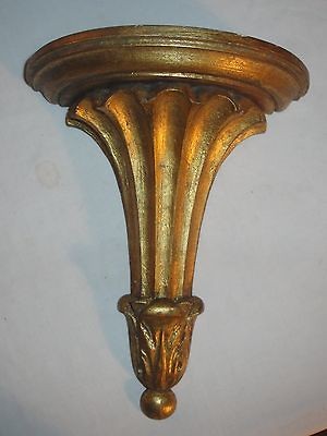   Antique Solid Wood Gold Wall Sconce Shelf Curio Hollywood Regency 9