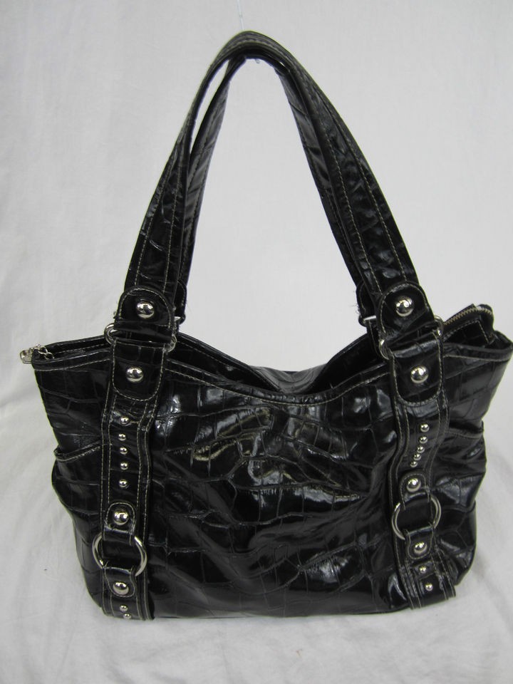 Kathy Van Zeeland Black Croc Handbag Shoulder Bag Purse