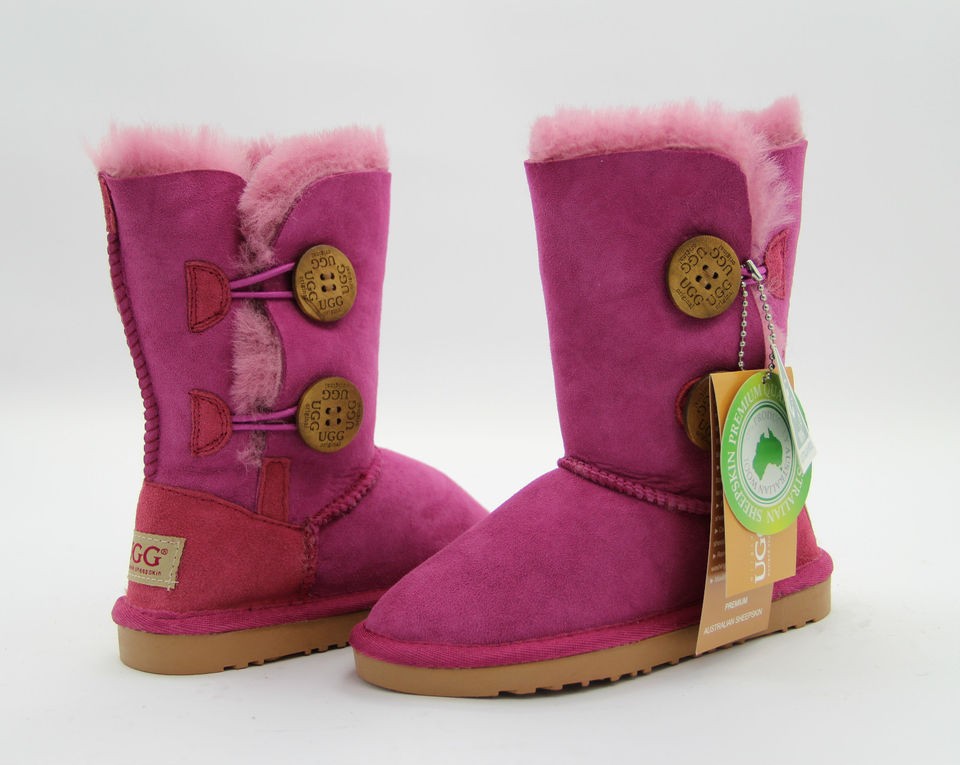 UGG KIDS 2 BUTTONS BOOTS ROSE PINK PREMIUM AUSTRALIAN SHEEPSKIN