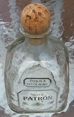 Silver Patron Tequila bottle w CORK numbered hand blown small bottled 