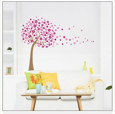 Giant Pink Cherry Blossom Flowers Tree Wall Stickers Art Mural Nursery 