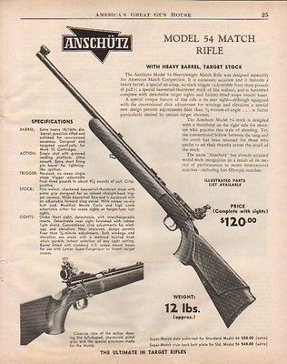 1959 ANSCHUTZ MODEL 54 MATCH RIFLE PRINT AD