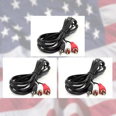 3X 10FT 3.5MM AUX RCA MALE PLUG AUDIO STEREO JACK BLACK CABLE IPHONE 