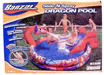 Banzai Slide N Spray DRAGON POOL Inflatable Water Sprinkler Toy Large 