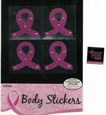 48 PINK RIBBON Glitter BODY TATTOO Stickers/4 DOZEN/Breast Cancer 