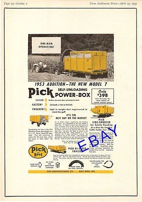 1953 PICK POWER BOX FORAGE WAGON AD SILAGE WEST BEND WI