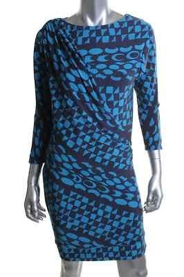 Donna Morgan NEW Blue Matte Jersey Printed Side Drape Toga Wear to 
