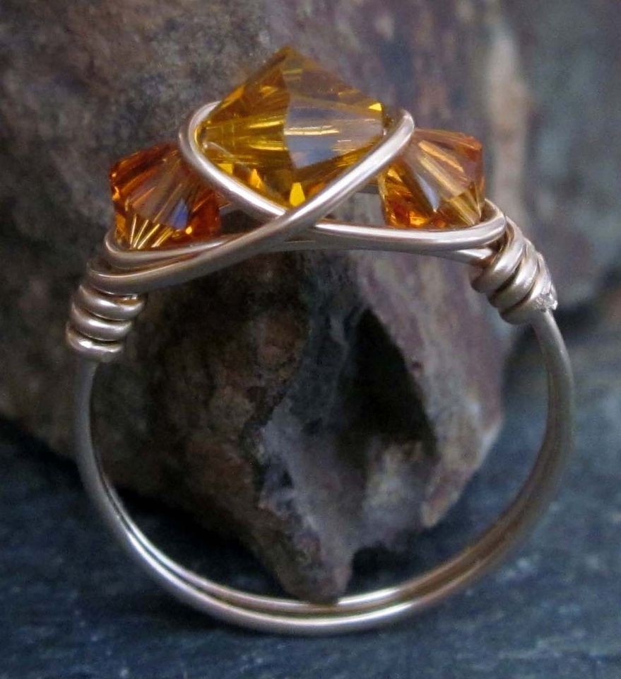 Amber Swarovski Crystal Gold Ring   14K GF   All Sizes Available
