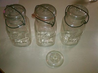   clear BALL Ideal Square Quart Canning Jars WITH Glass Lids & Wire Bail