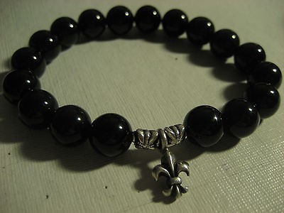 JOLLY REBELS FLEUR DE LIS CHROME .925 STERLING BEADS BRACELET 