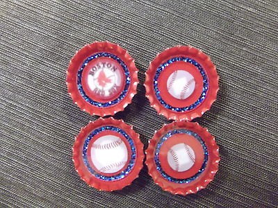 MLB Boston Red Sox Baseballs & team logo handmade bottle cap magnets 