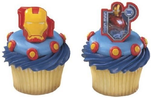 IRON MAN HELMET CUPCAKE RINGS Favors Cake Toppers Decorations Party 