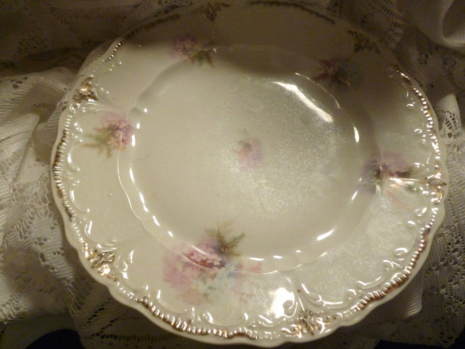 Vintage Weimar Luncheon Plate 8.5 Inches Blue & Pink Gold Trim Germany 