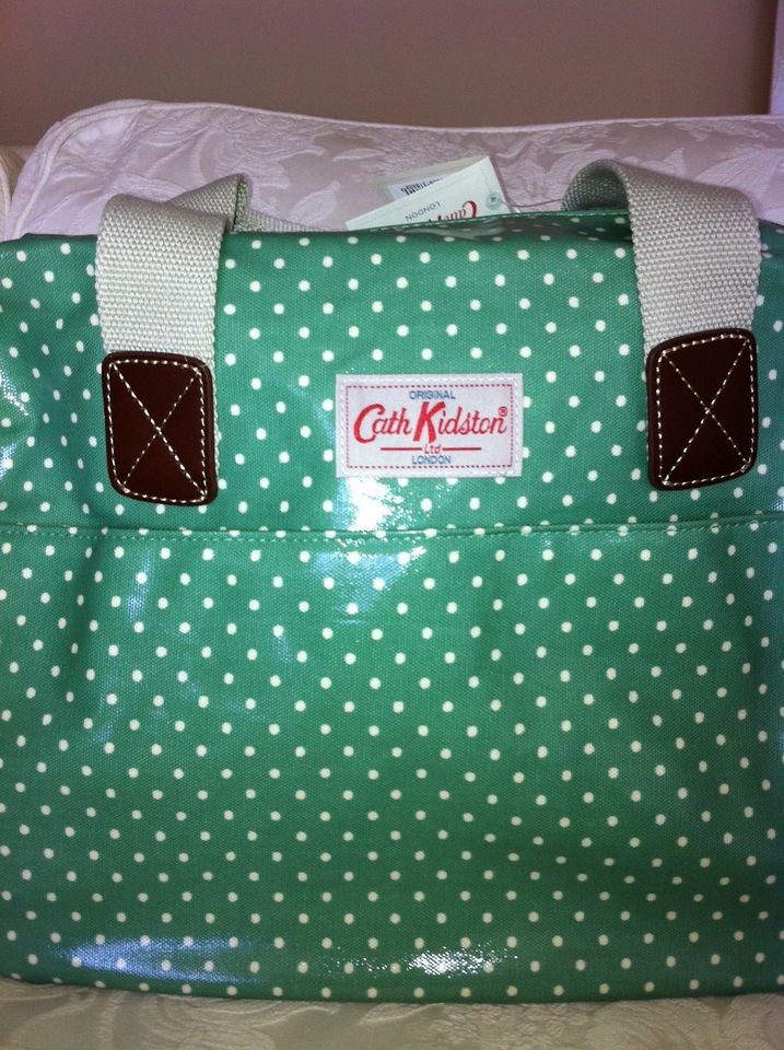 BNWT CATH KIDSTON ZIP UP HANDBAG VINTAGE GREEN MINI DOT OILCLOTH