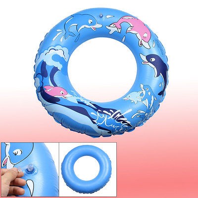 Cartoon Dolphin Pattern Inflatable Swimming Ring Blue for Children