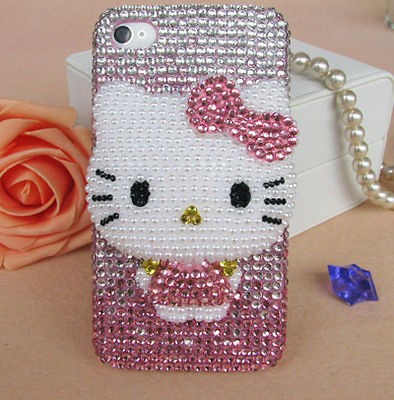 3D HOT Hello Kitty Bling Flatback DIY Phone iPhone4 4s 5 5g Case Deco 