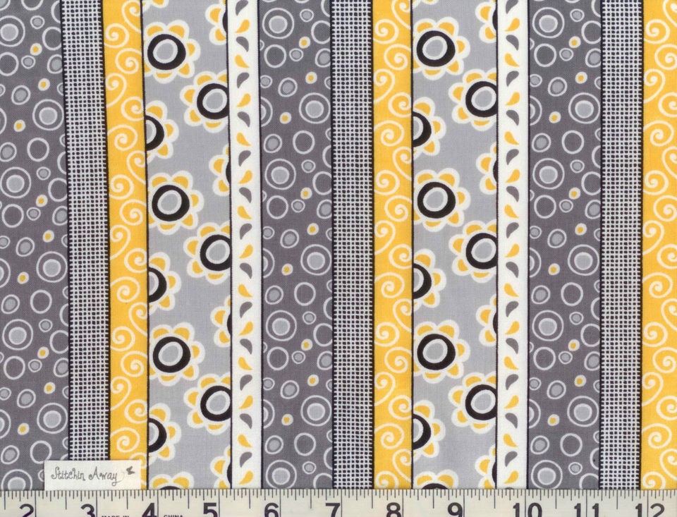 Yellow, Gray, White   Floral, Chevron, Stripes, Dots Quilting 100% 
