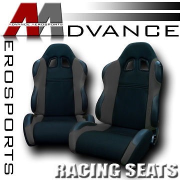 2pc LH+RH JDM Blk/Grey Fabric & PVC Leather Racing Bucket Seats 