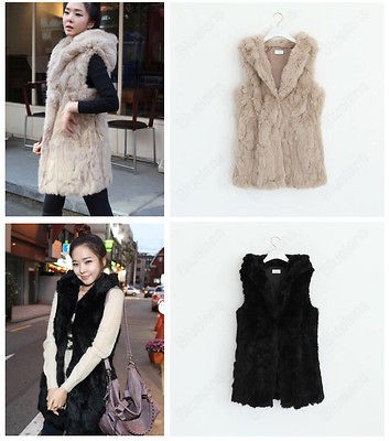 NEW Fashion Womens Faux Rabbit Fur Winter Warm Long Vest Jacket 