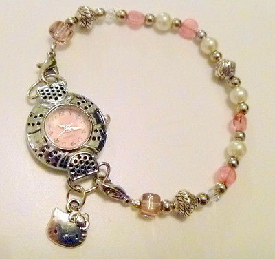 Handcrafted Hello Kitty Charm Watch with Swarovski Crystal Beads