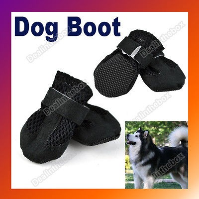 Cute Black Pet Dog Booties Shoes Air Holes Black Suede Synthetic 