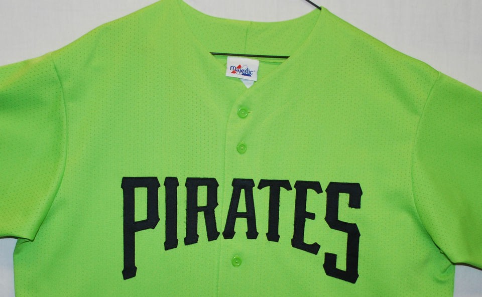 VTG Majestic Pittsburgh Pirates SEWN Baseball Jersey Mens XL Lime 