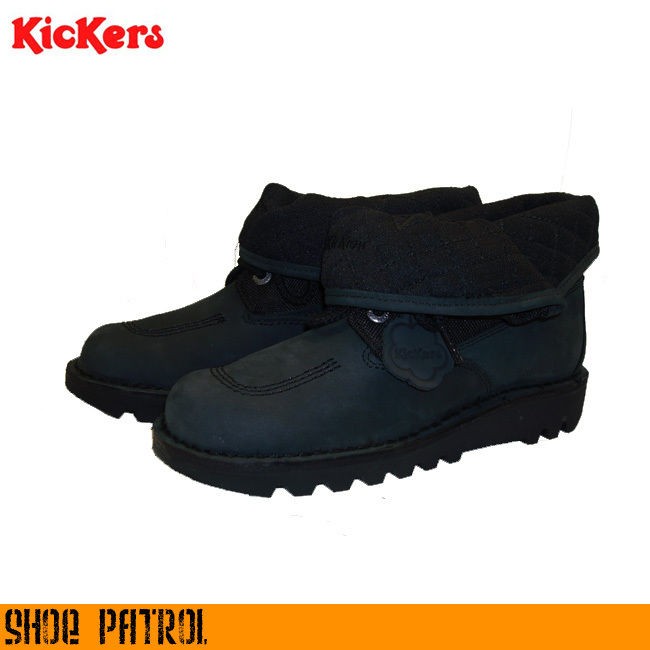 Kickers Black Kick Hi Fold Mens Black Nubuck Leather Boots/Shoes 