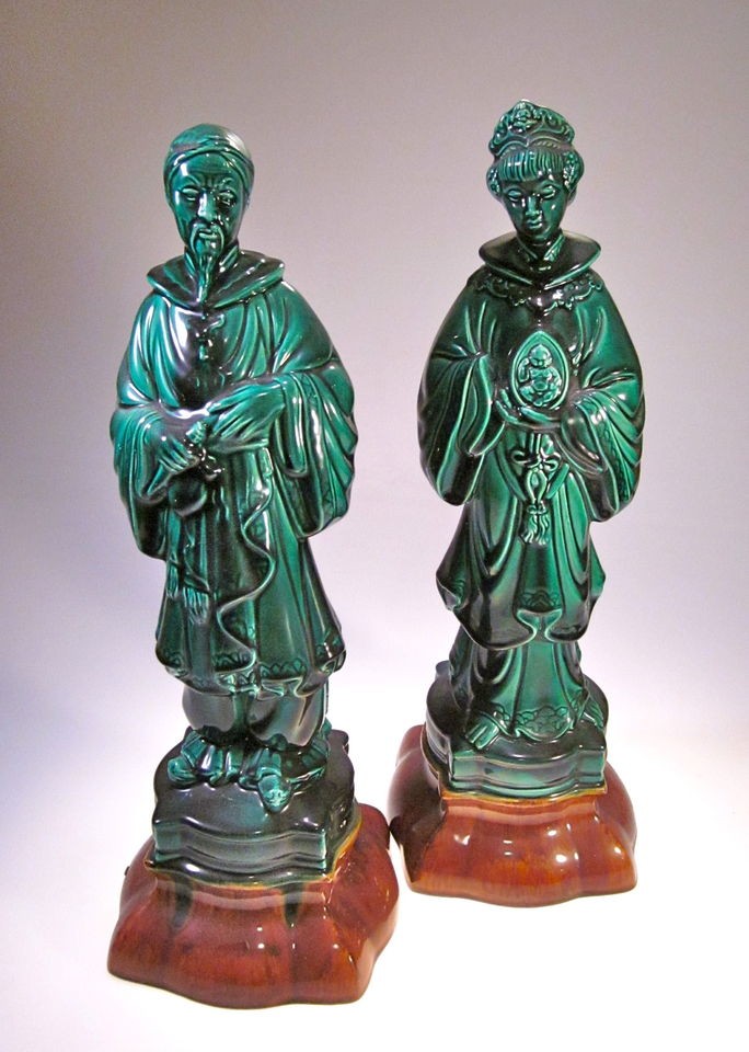 PAIR of CHINESE STATUES QUAN YIN & CHINESE WARRIOR  Mid Century ASIAN 