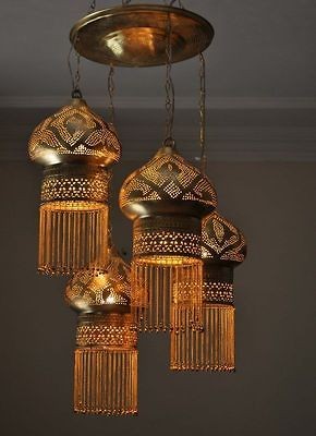 in 1 Moroccan Brass Ceiling Light Fixture / Lamp / Chandelier