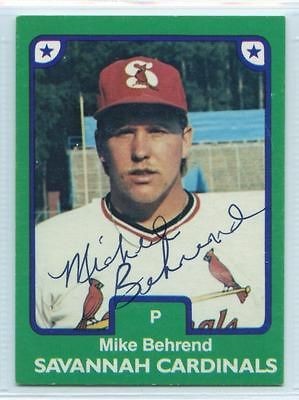 1984 Savannah Cardinals #26 Mike Behrend Autographed/Signed Card