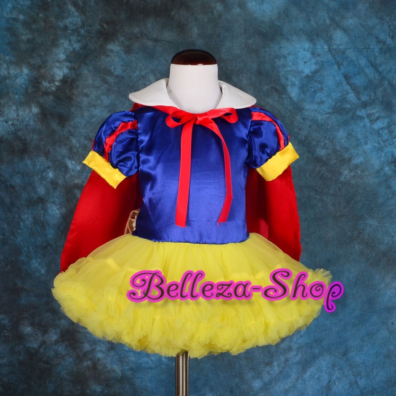 Girl Snow White Dance Costume Fancy Dress + Cape Party Birthday Size 