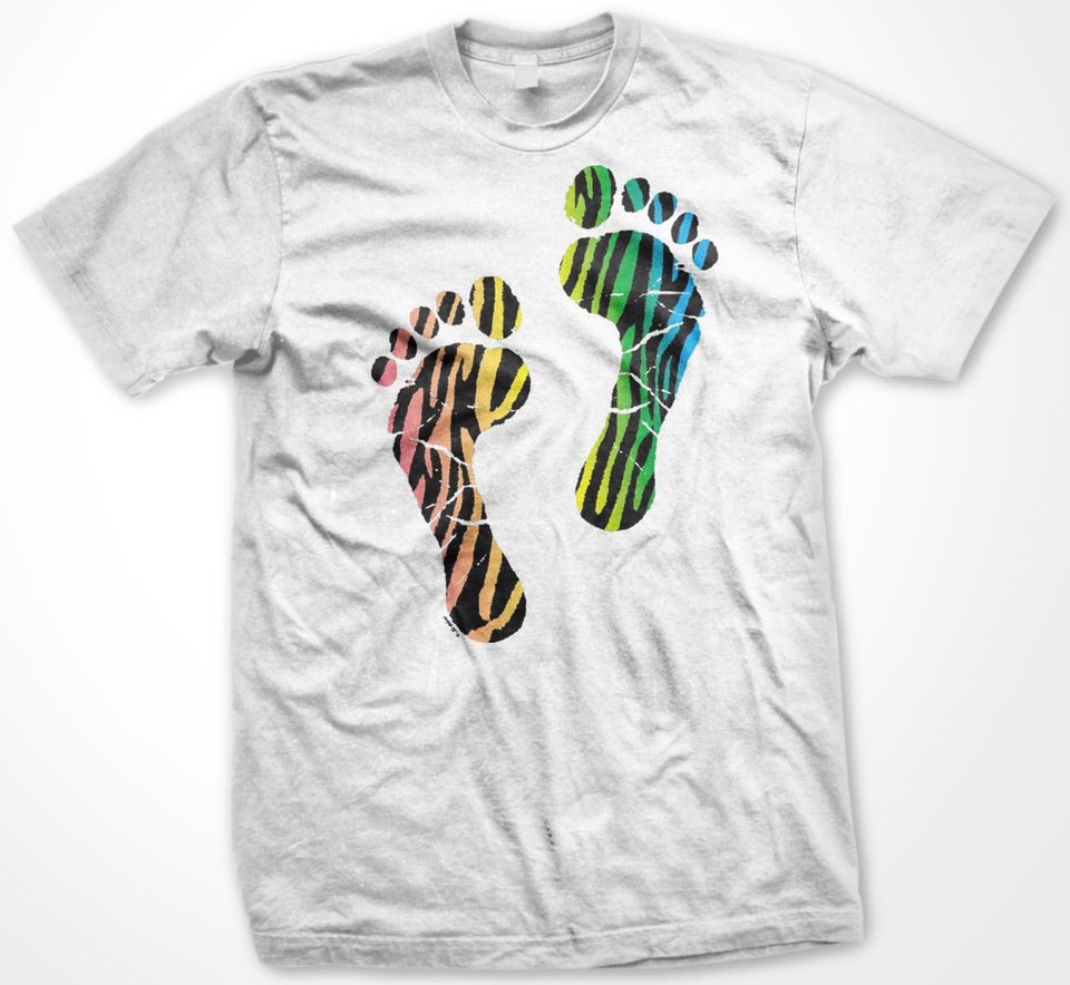 Rainbow Colored Zebra Printed Foot Print Design Hilarious Funny Mens 