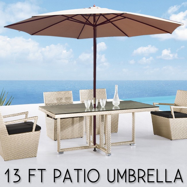   Wooden BEIGE Outdoor Patio Umbrella Wood Deck Gazebo Sun Shade Cover