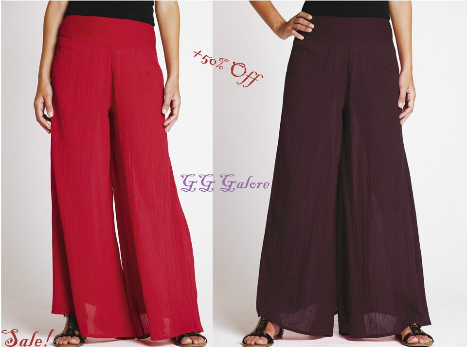   SOUTH RED/AUBERGINE CRINKLE PALAZZO PANTS/TROUSERS SIZES 12,14,16,18