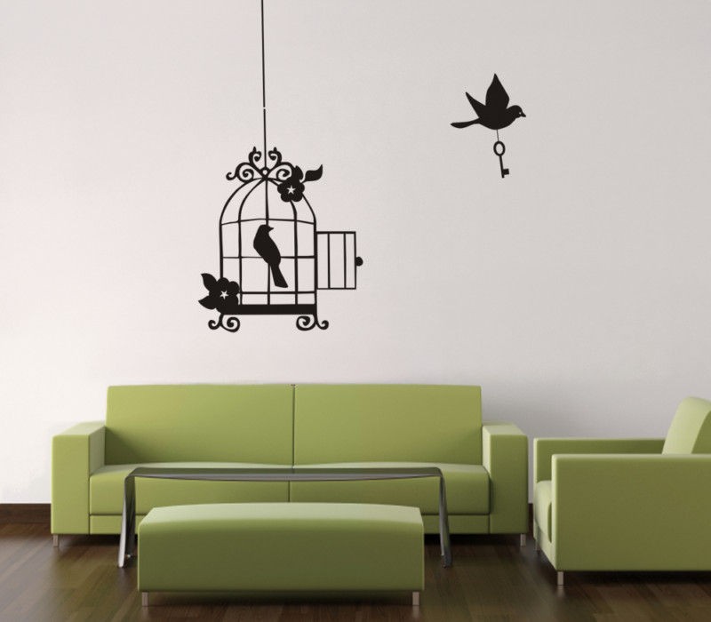 hanging bird cage wall art sticker vinyl deco gc034 more