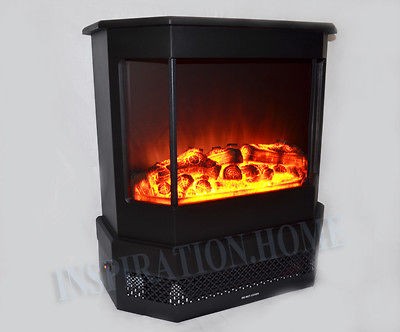 Free Standing Electric Fireplace Adjustable Manual Control Black I 