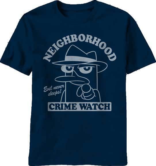Phineas and Ferb Perry Neighborhood Crime Watch Navy T Shirt