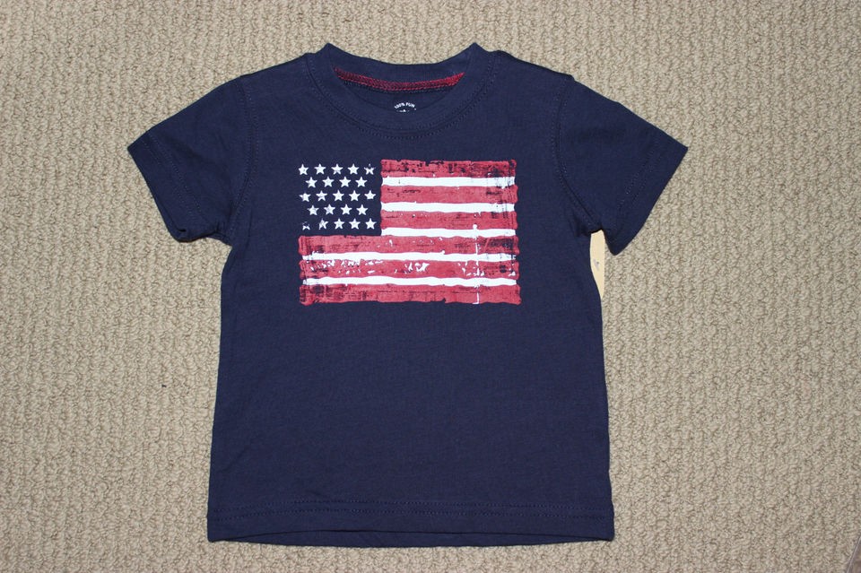 NWT Carters Top Tee Toddler Boys S/S Navy Blue American Flag Free 