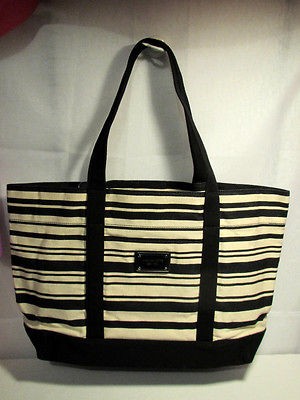NWT MICHAEL KORS SUMMER GROUP LARGE TOTE STRIPE OFF WHITE/BLACK ~FREE 